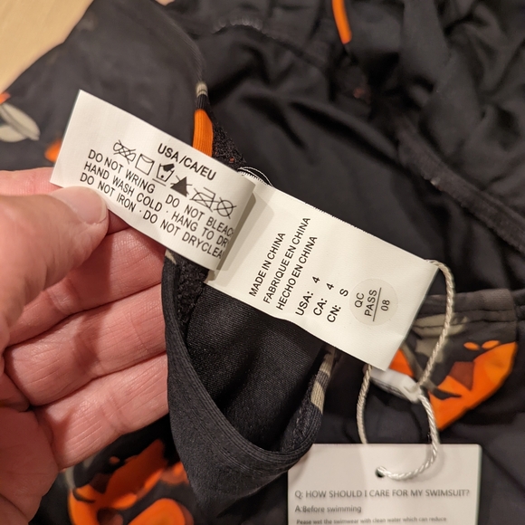 Black and Orange Floral Swimsuit - Picture 2 of 9